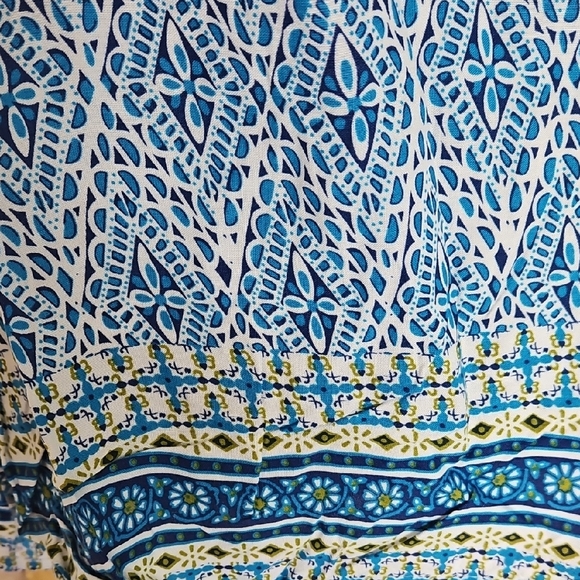 Coral Bay Blue & White V Neck Split‎ Hem 3/4 Sleeve Patterned Tunic Top Sz M - Picture 6 of 9